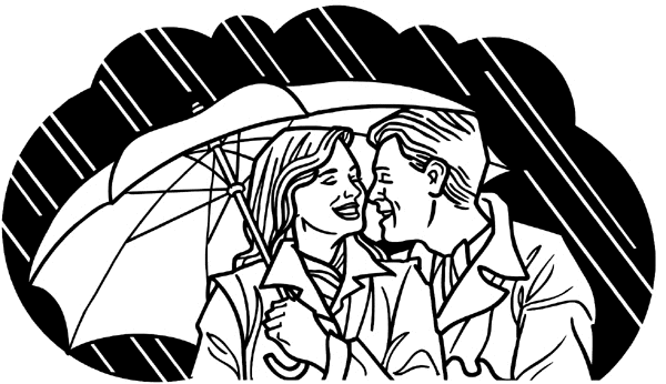 Man and woman cuddling under umbrella vinyl sticker. Customize on line.       Autumn Fall 006-0107  